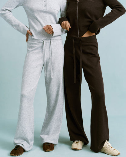 Knit Straight Leg Trousers - Light Grey Melange