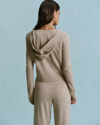 Knit Zip Up Hoodie - Sand