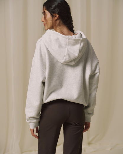 Varsity Zip Through Hoodie - Light Grey Melange