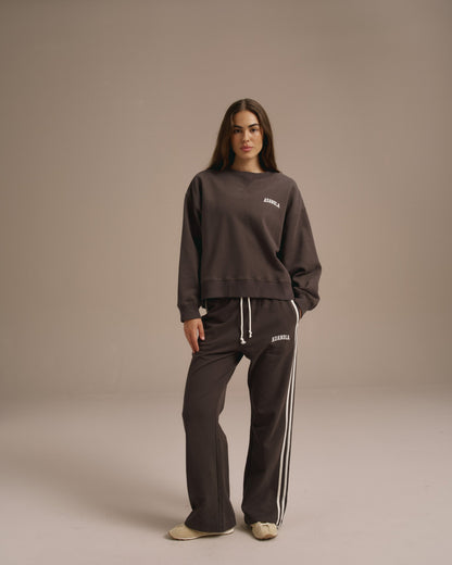 Varsity Loose Fit Sweatpants - Coffee Bean/Marshmallow White