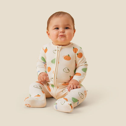 Fruit Print & Ribbed Clever Zip Sleepsuit 2 Pack
