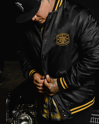 Friends in Low Places Nylon Varsity Jacket - Black